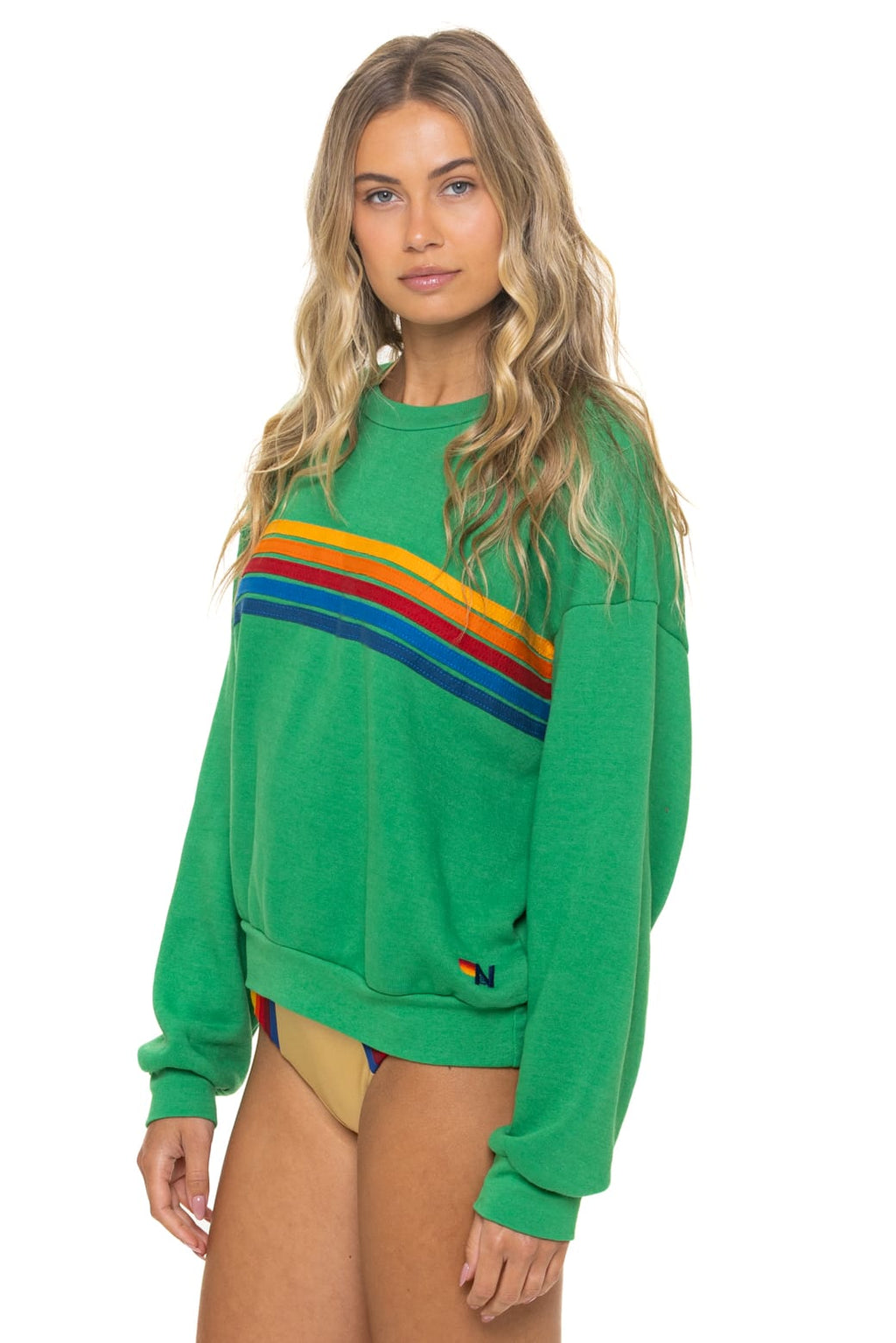 5 STRIPE RELAXED CREW SWEATSHIRT -KELLY GREEN
