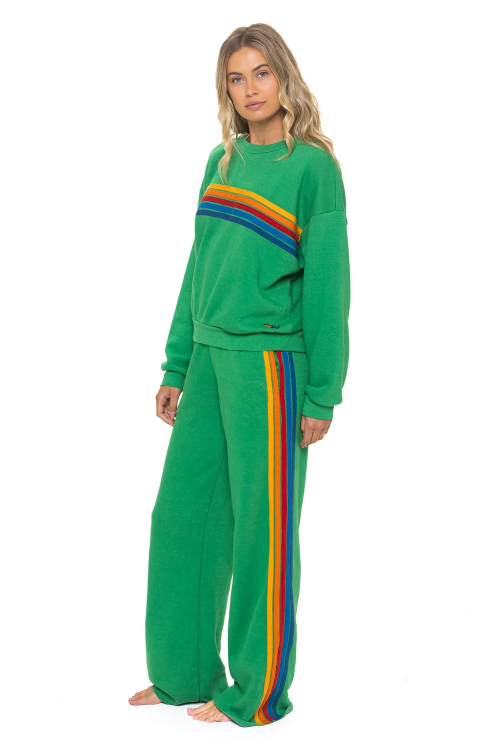 5 STRIPE RELAXED CREW SWEATSHIRT -KELLY GREEN