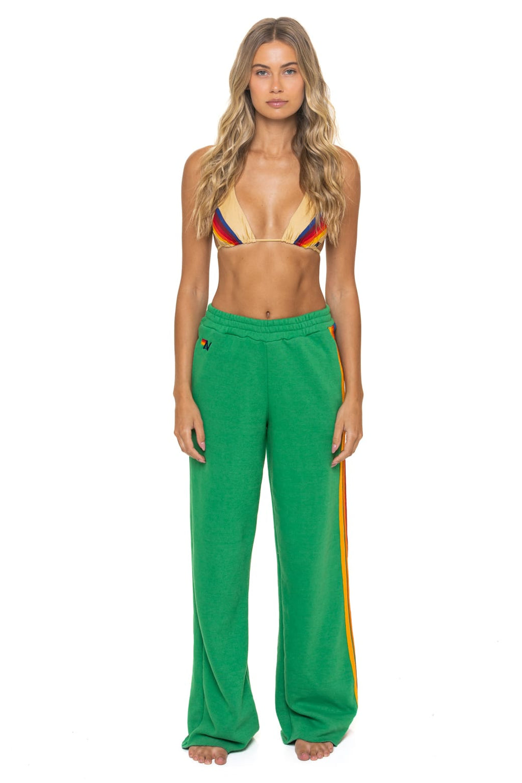 5 STRIPE WIDE LEG POCKET SWEATPANTS - KELLY GREEN
