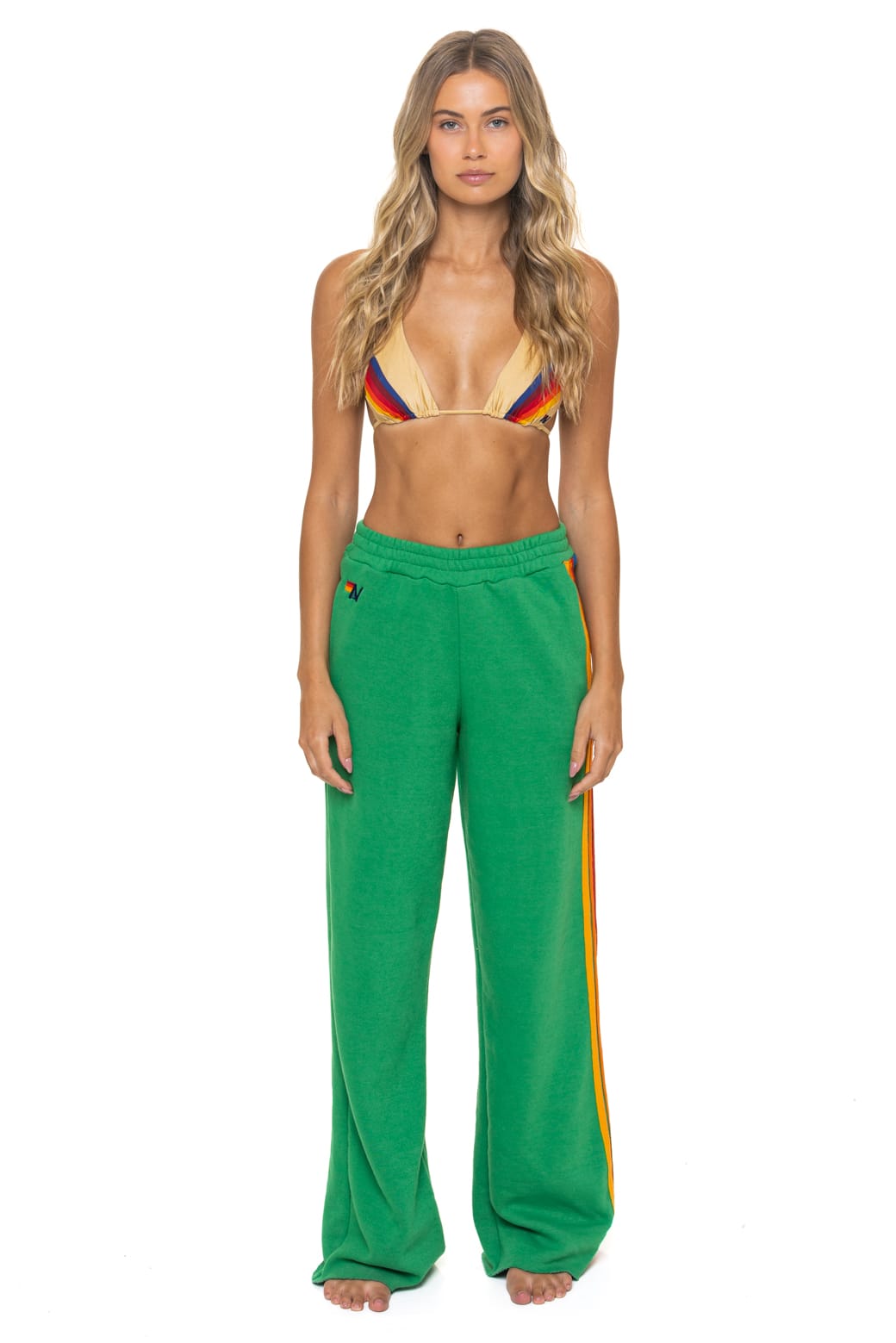 5 STRIPE WIDE LEG POCKET SWEATPANTS - KELLY GREEN
