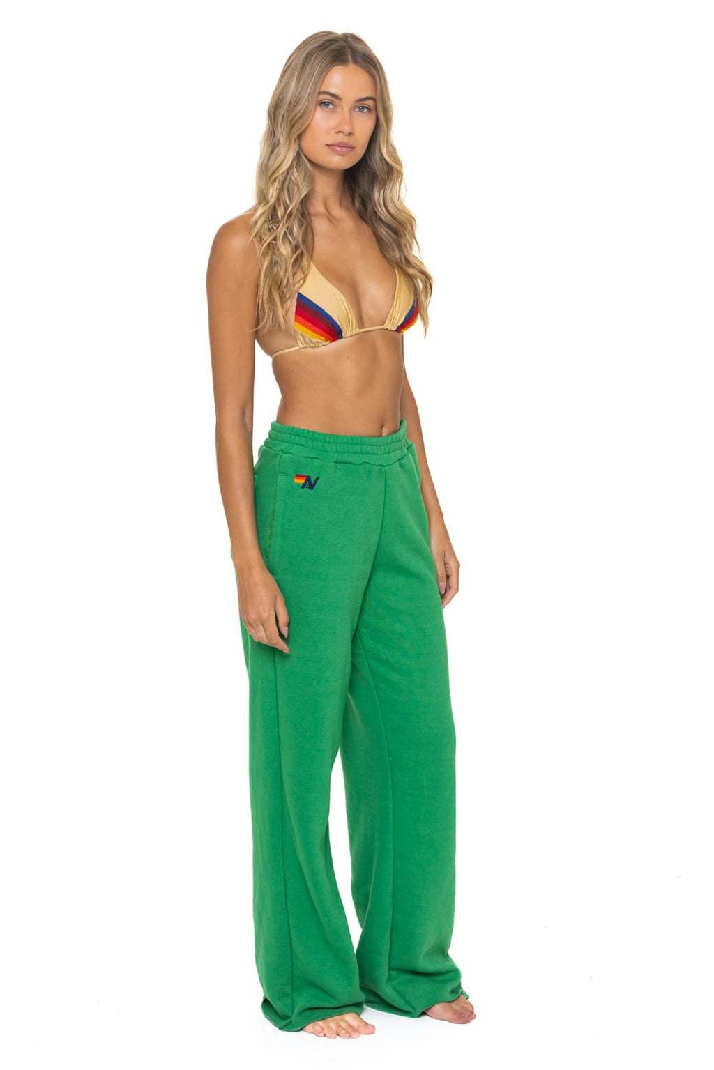 5 STRIPE WIDE LEG POCKET SWEATPANTS - KELLY GREEN