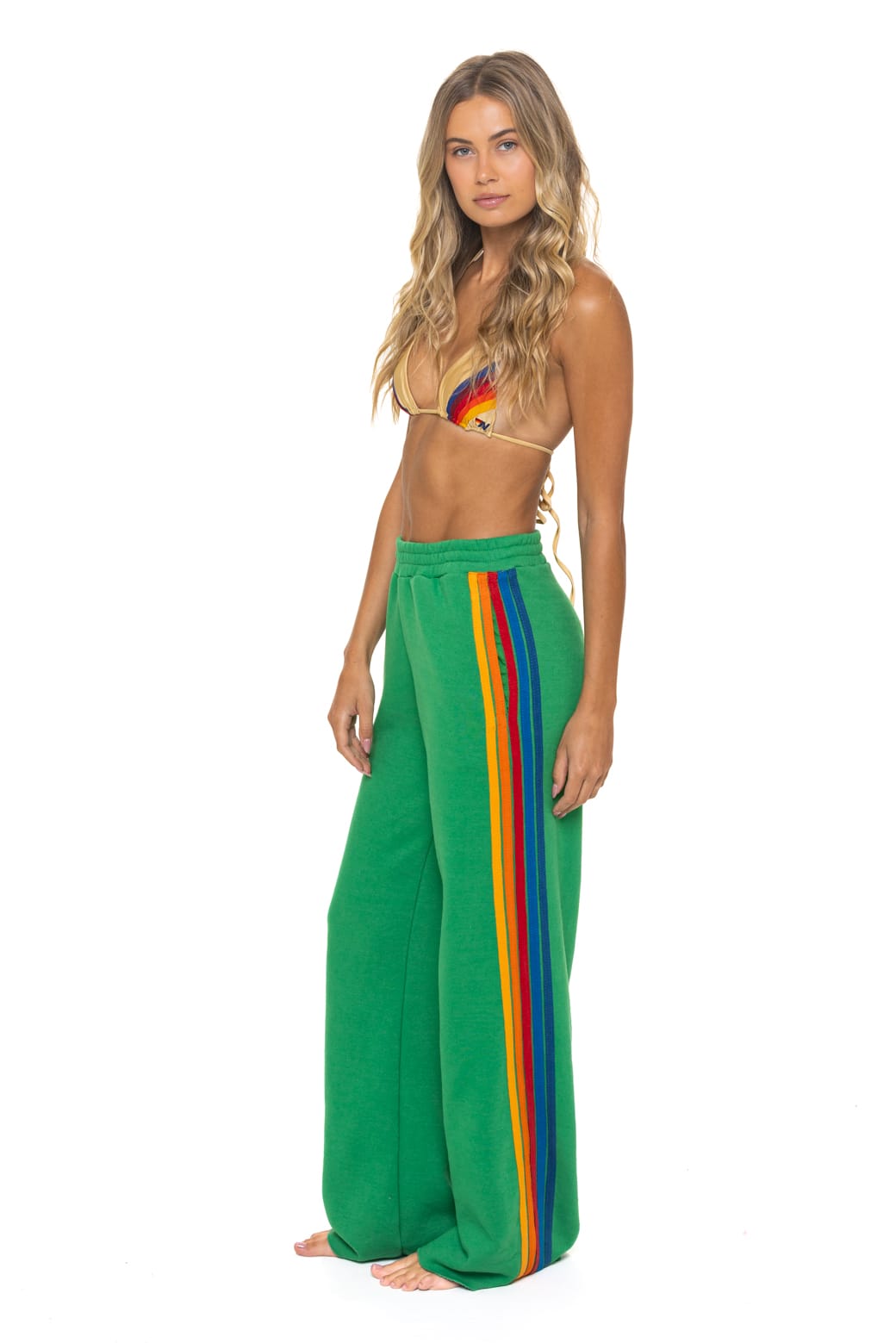 5 STRIPE WIDE LEG POCKET SWEATPANTS - KELLY GREEN