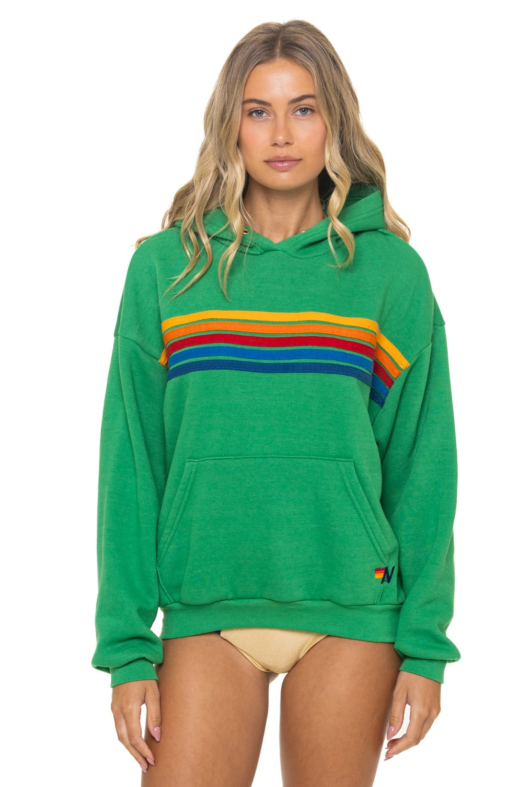 5 STRIPE RELAXED PULLOVER HOODIE - KELLY GREEN