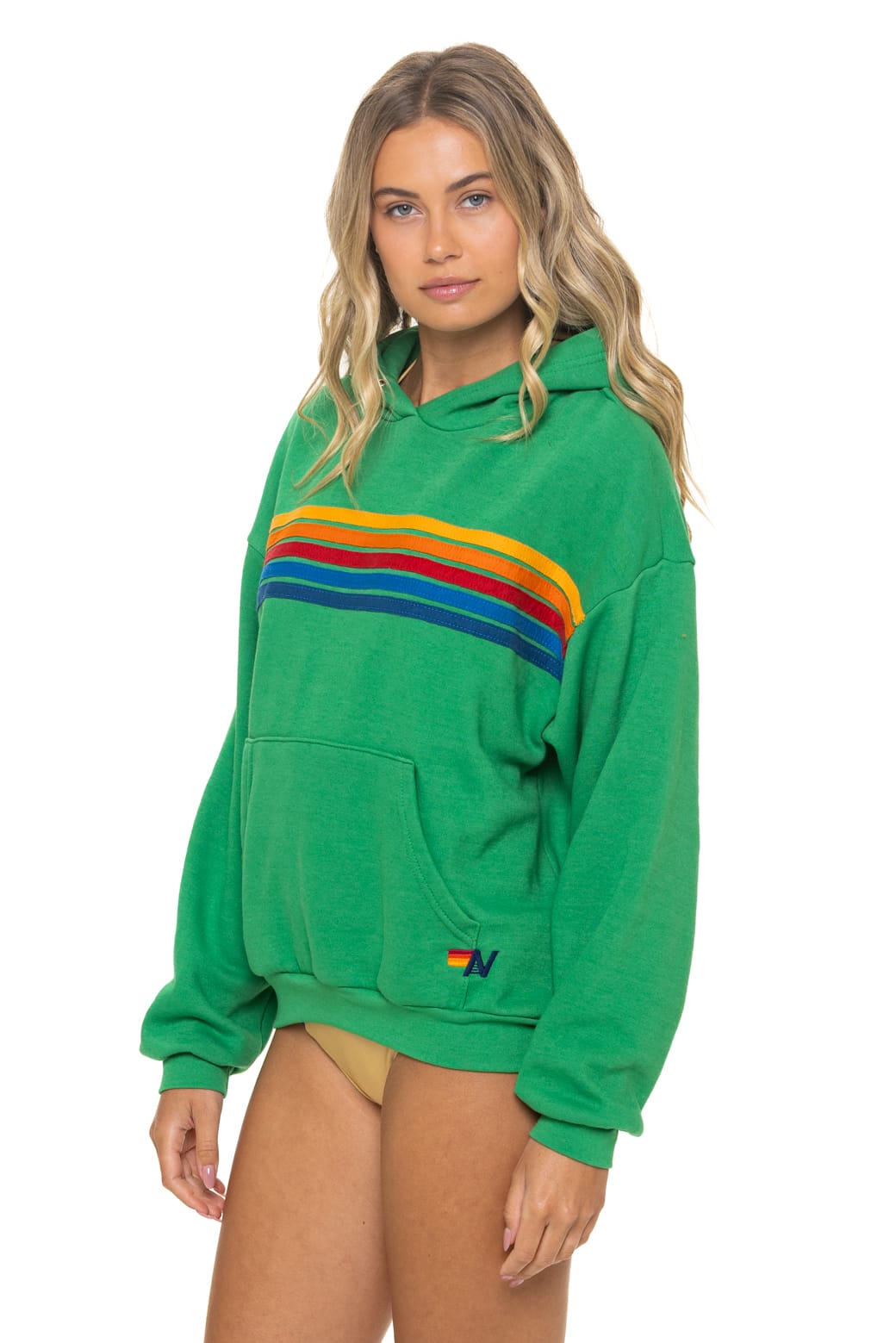 5 STRIPE RELAXED PULLOVER HOODIE - KELLY GREEN