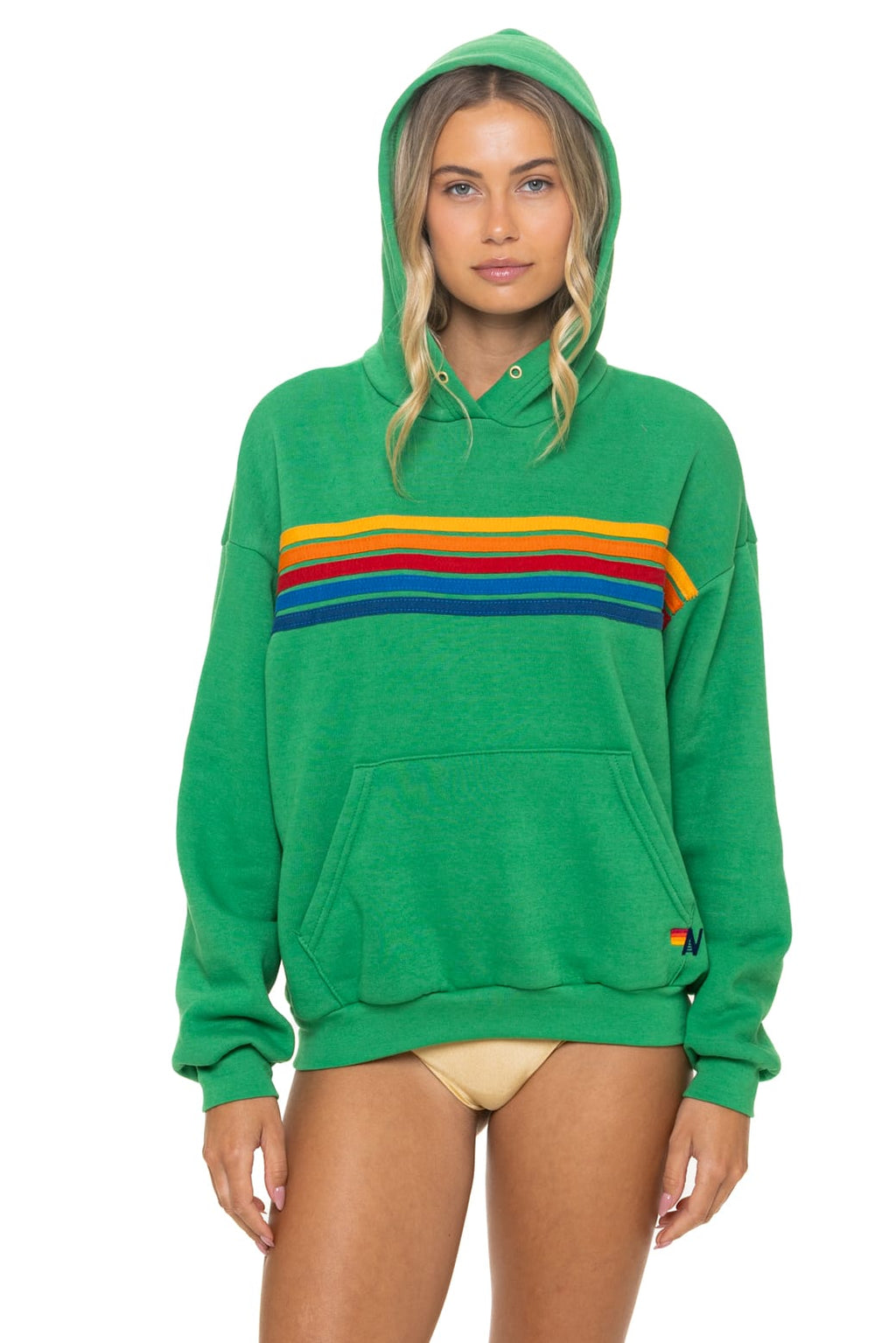 5 STRIPE RELAXED PULLOVER HOODIE - KELLY GREEN