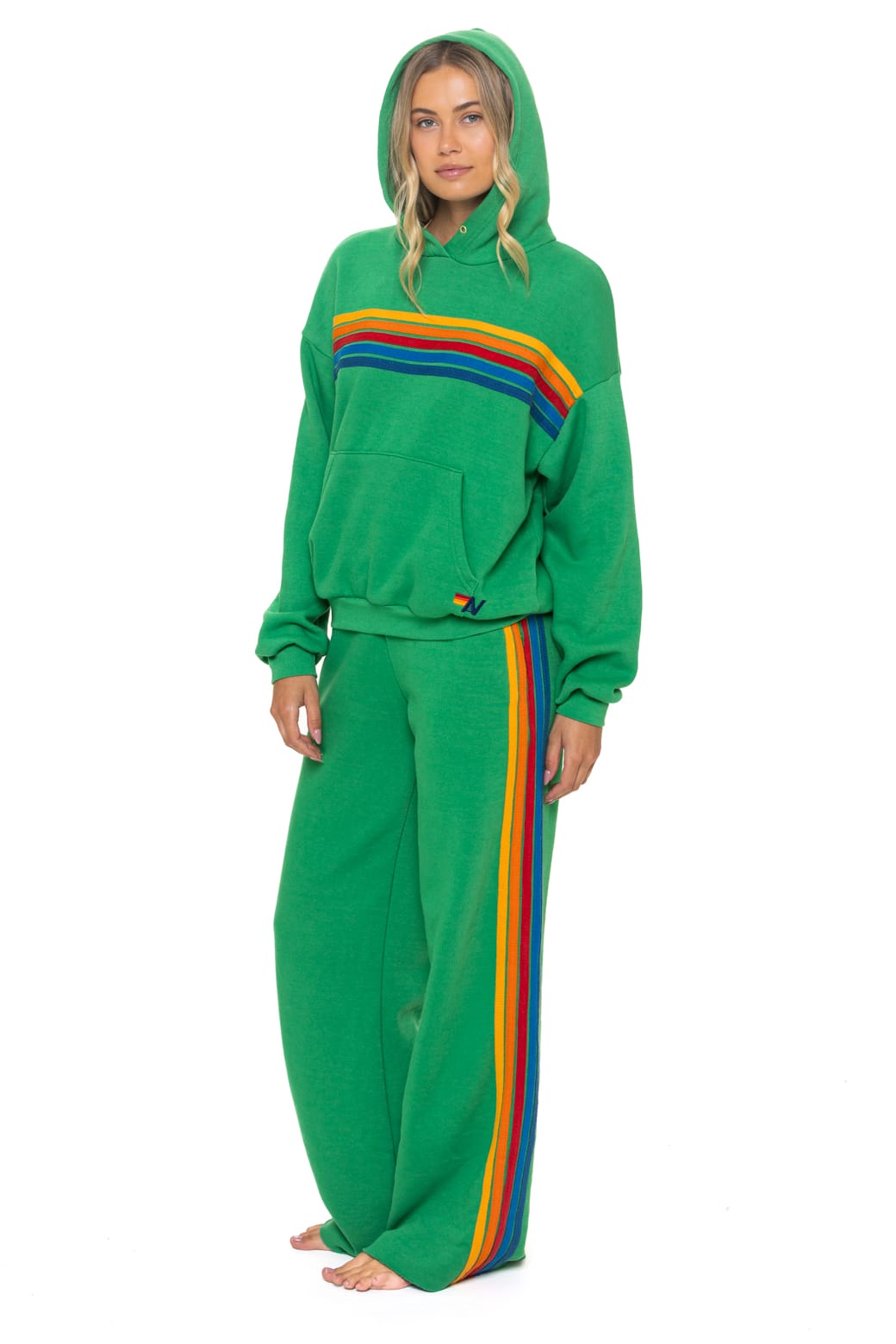 5 STRIPE WIDE LEG POCKET SWEATPANTS - KELLY GREEN