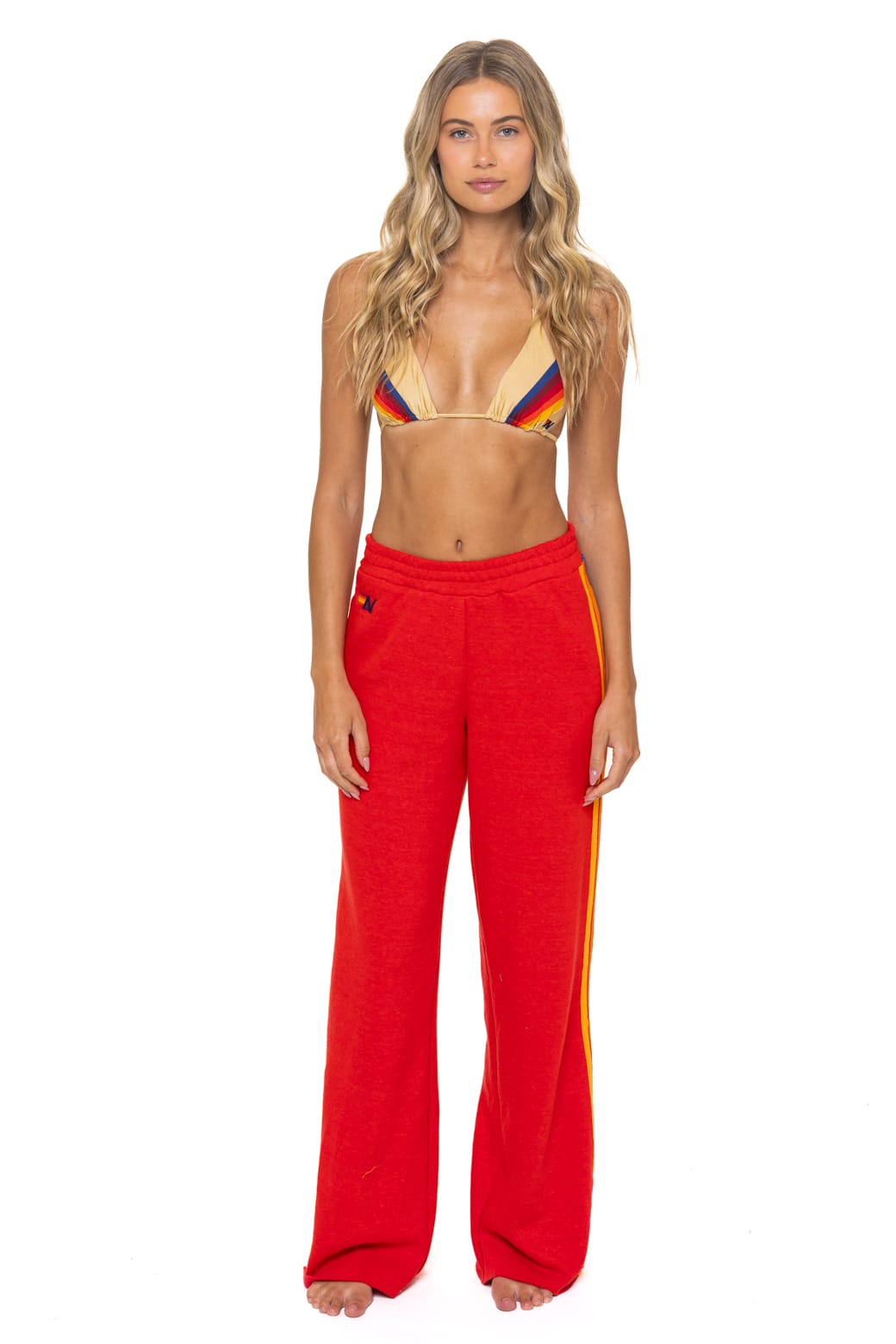 5 STRIPE WIDE LEG POCKET SWEATPANTS - RED