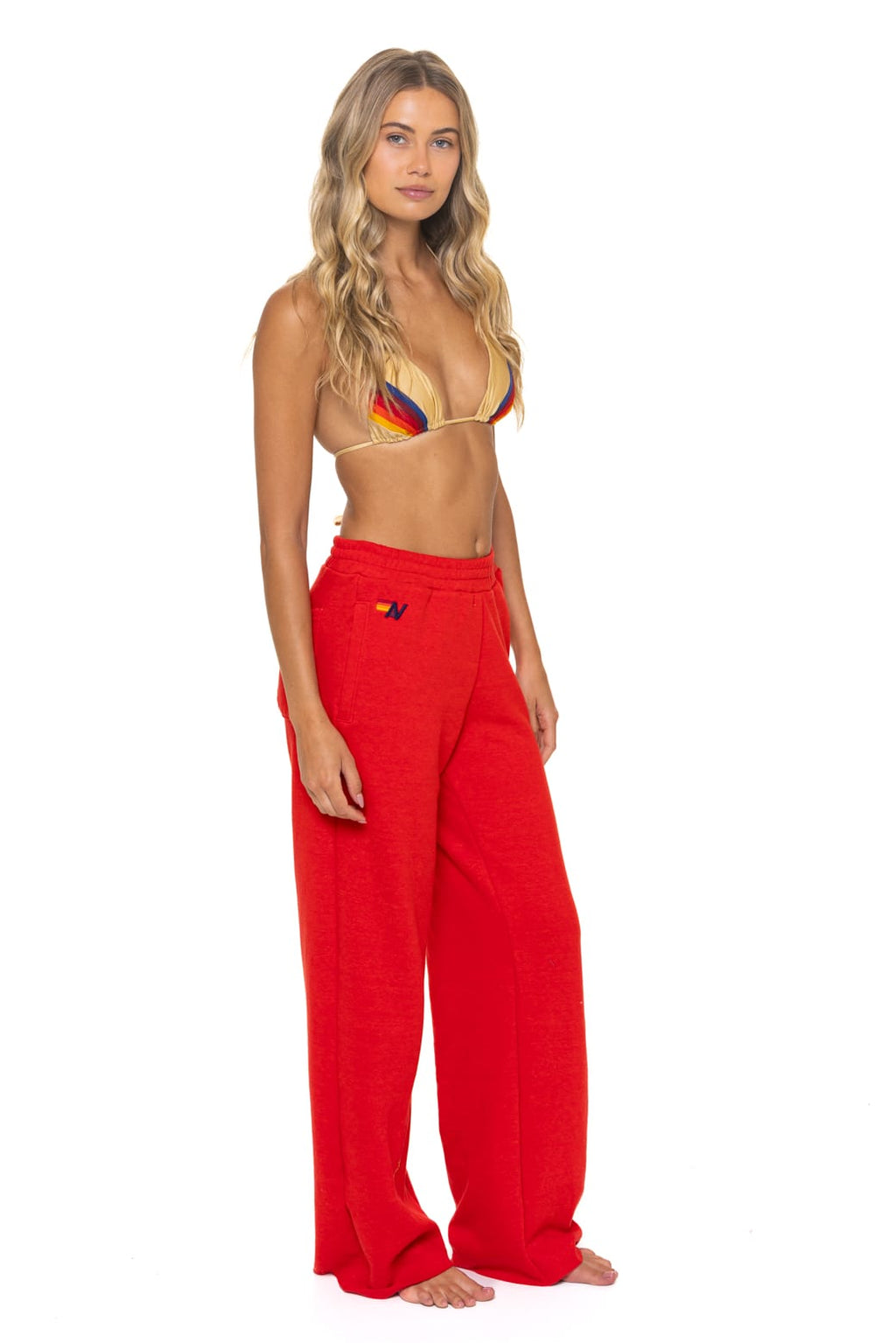 5 STRIPE WIDE LEG POCKET SWEATPANTS - RED