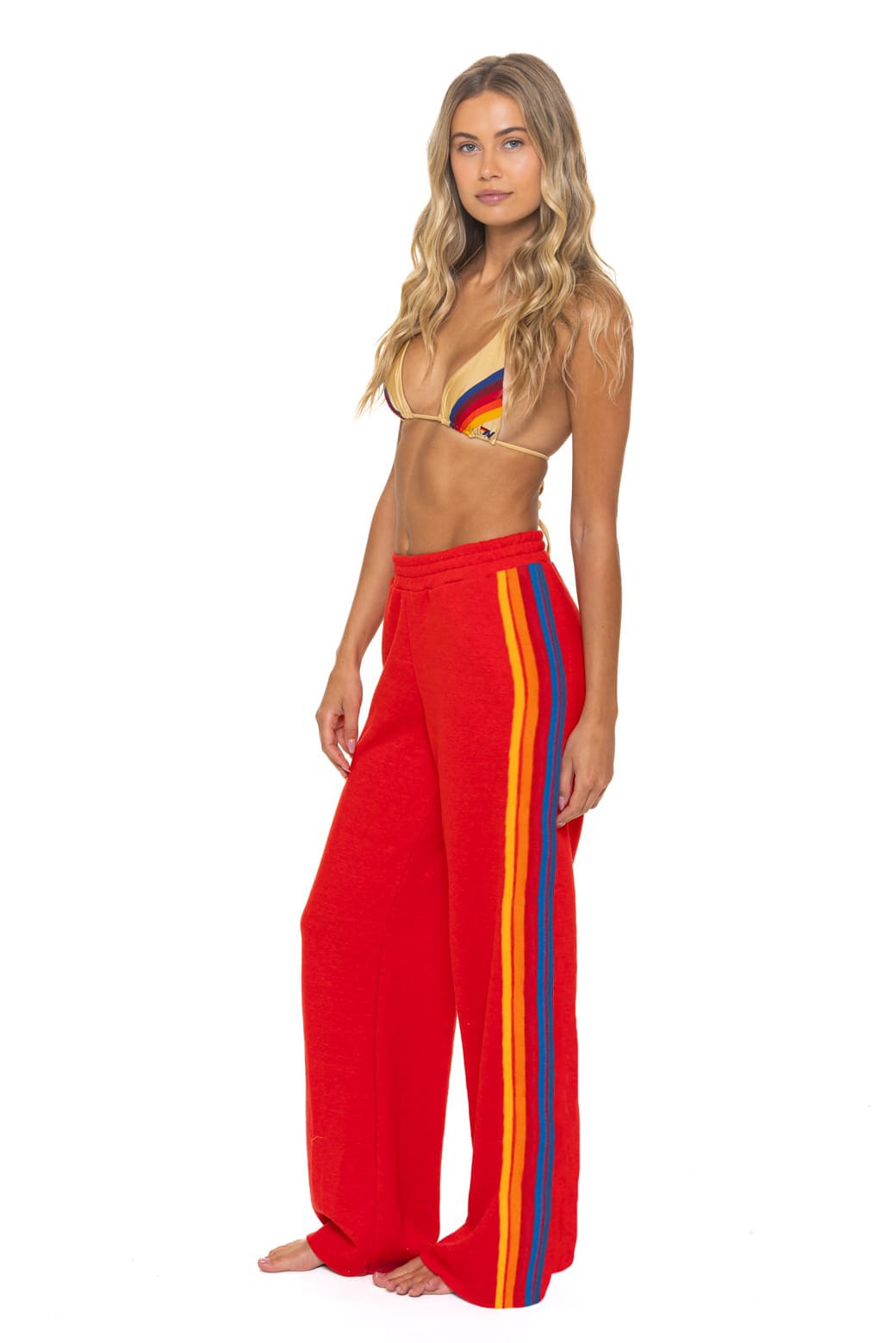 5 STRIPE WIDE LEG POCKET SWEATPANTS - RED