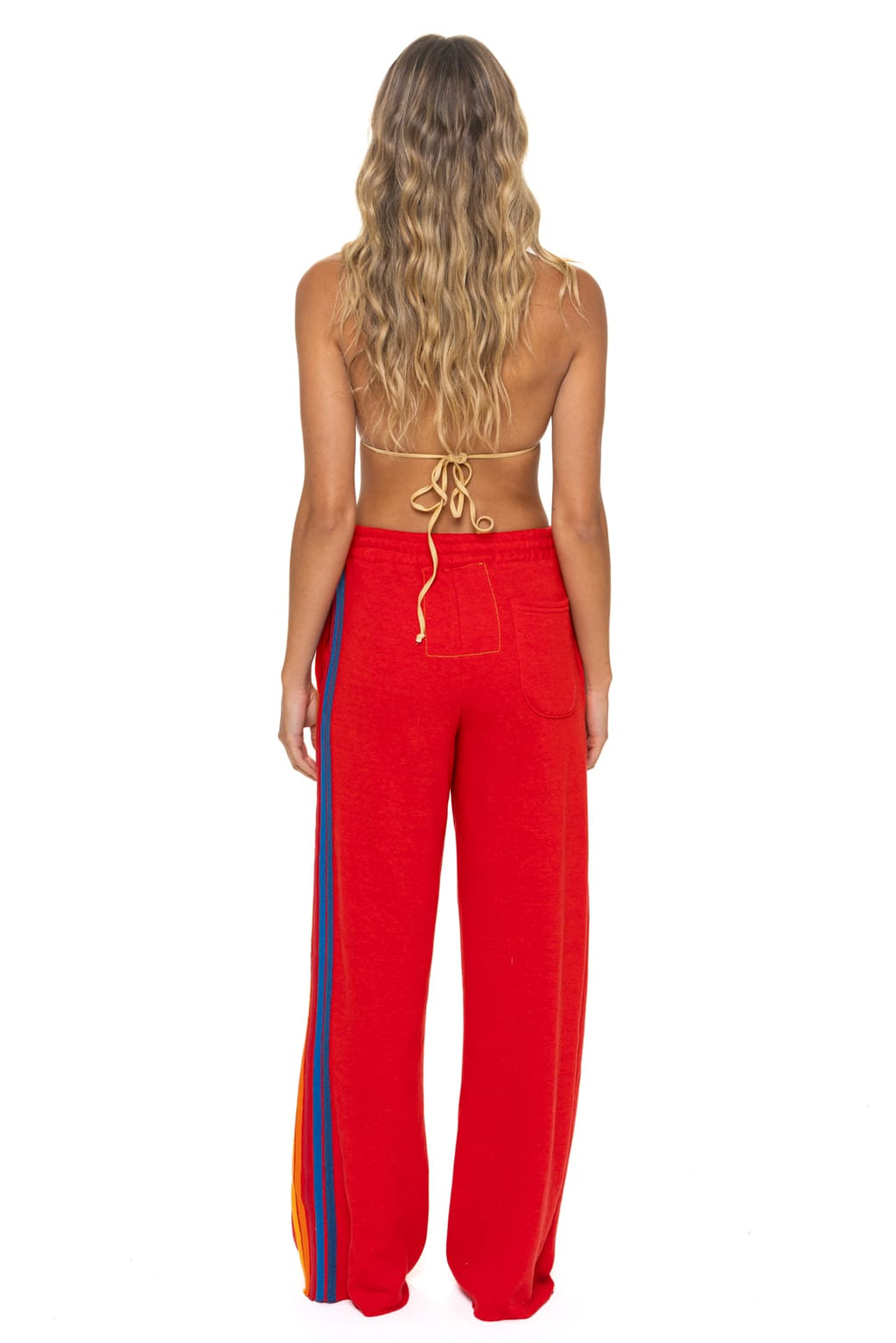 5 STRIPE WIDE LEG POCKET SWEATPANTS - RED