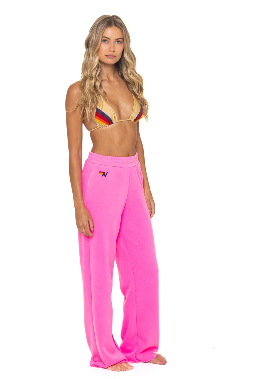 5 STRIPE WIDE LEG POCKET SWEATPANTS - NEON PINK
