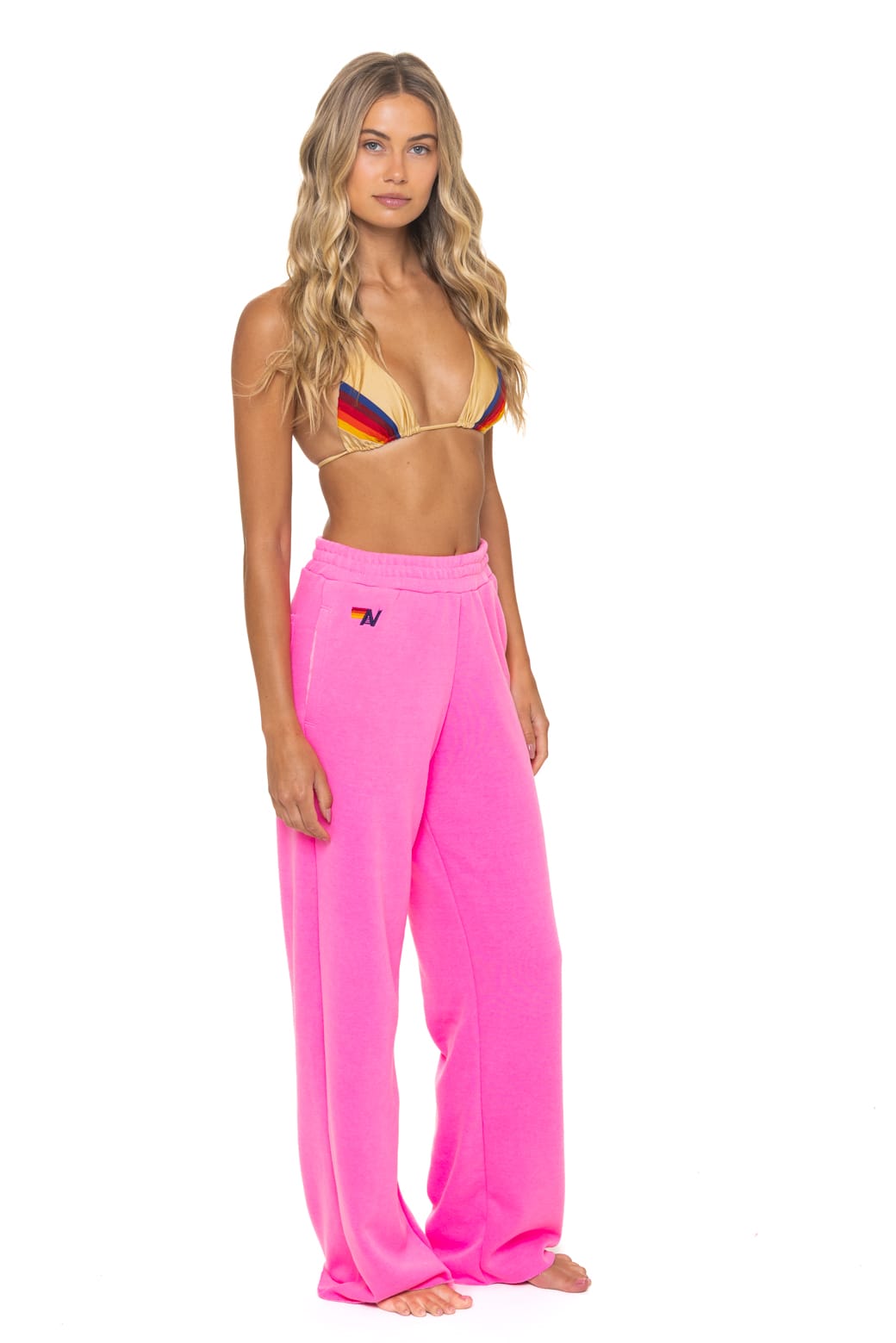 5 STRIPE WIDE LEG POCKET SWEATPANTS - NEON PINK