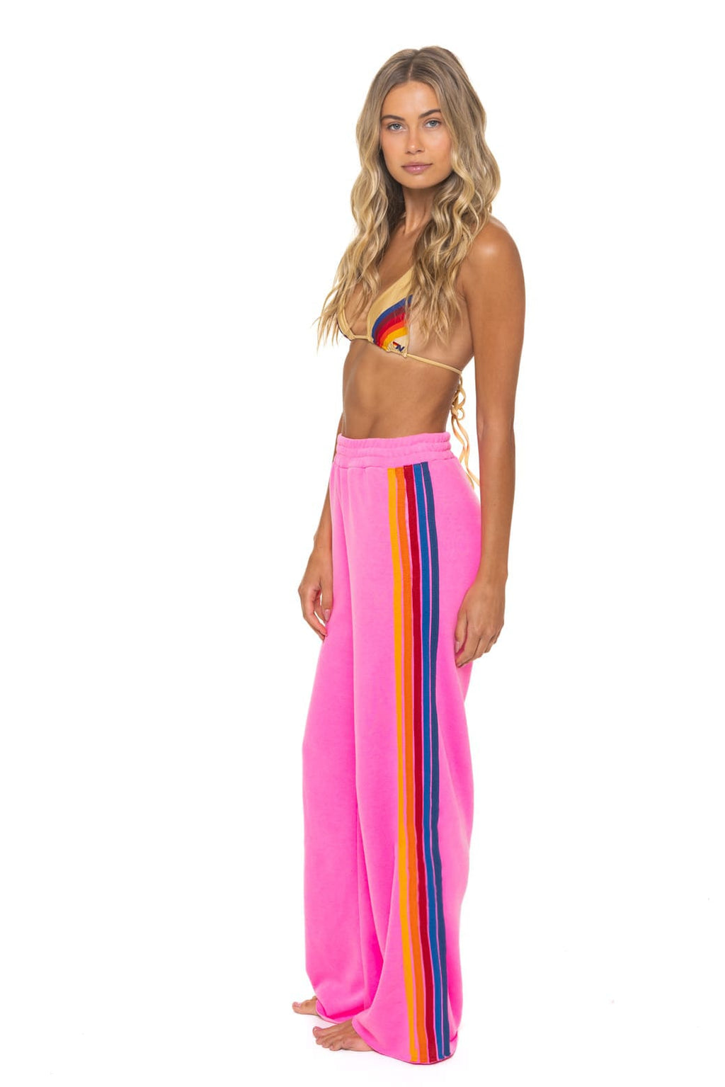 5 STRIPE WIDE LEG POCKET SWEATPANTS - NEON PINK