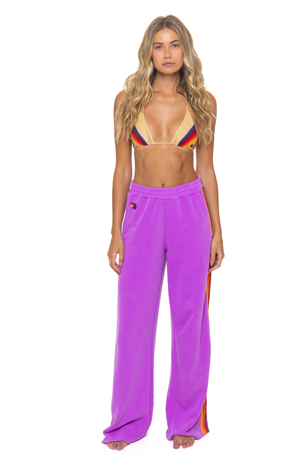 5 STRIPE WIDE LEG POCKET SWEATPANTS - NEON PURPLE
