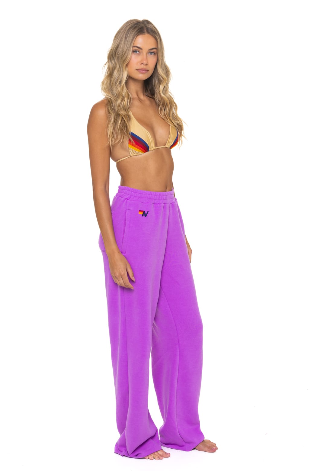 5 STRIPE WIDE LEG POCKET SWEATPANTS - NEON PURPLE