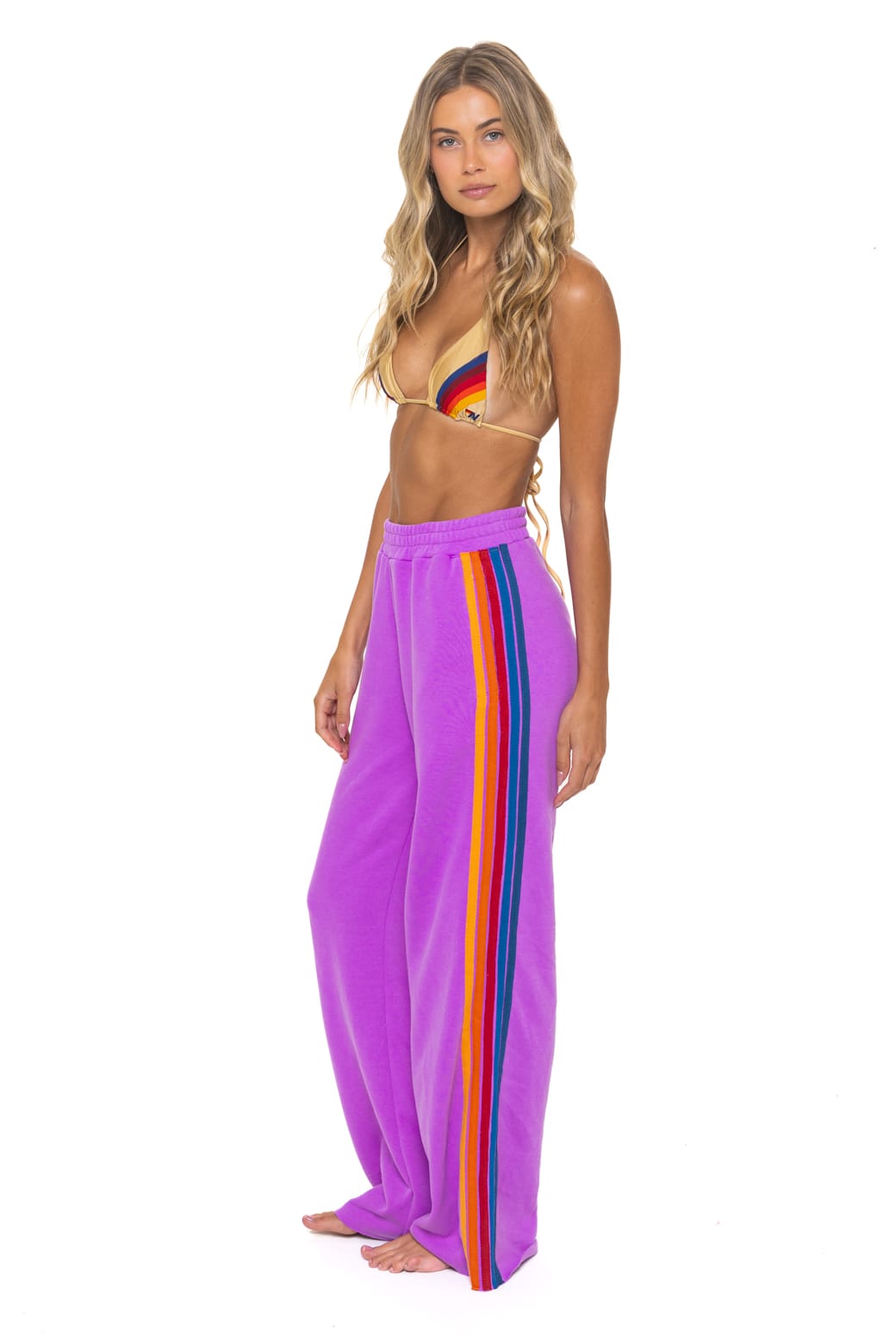 5 STRIPE WIDE LEG POCKET SWEATPANTS - NEON PURPLE
