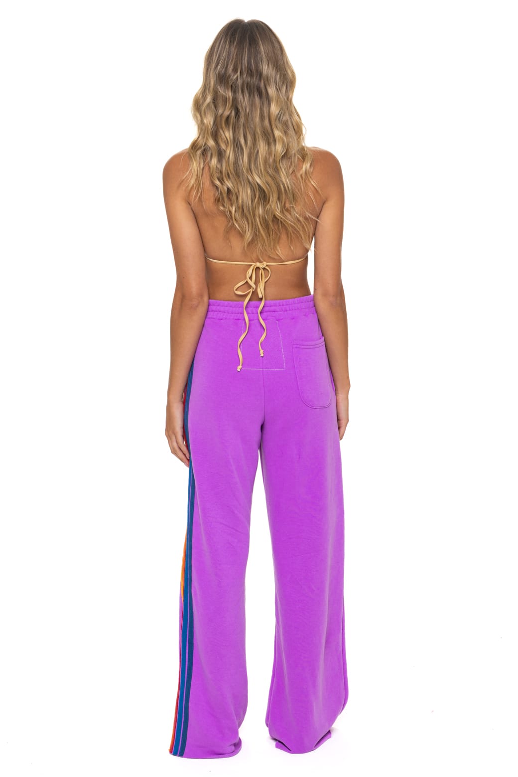 5 STRIPE WIDE LEG POCKET SWEATPANTS - NEON PURPLE