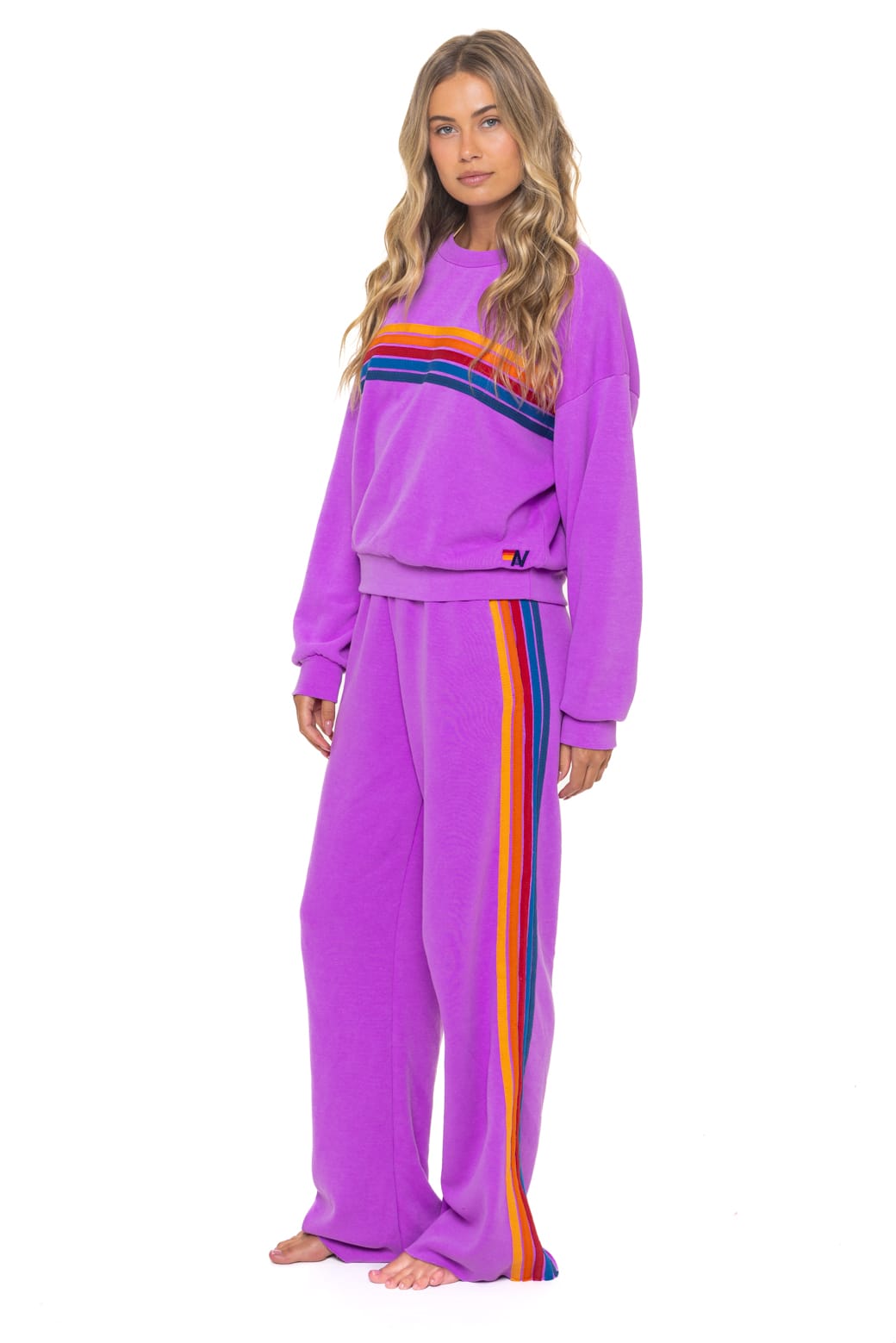 5 STRIPE RELAXED CREW SWEATSHIRT - NEON PURPLE