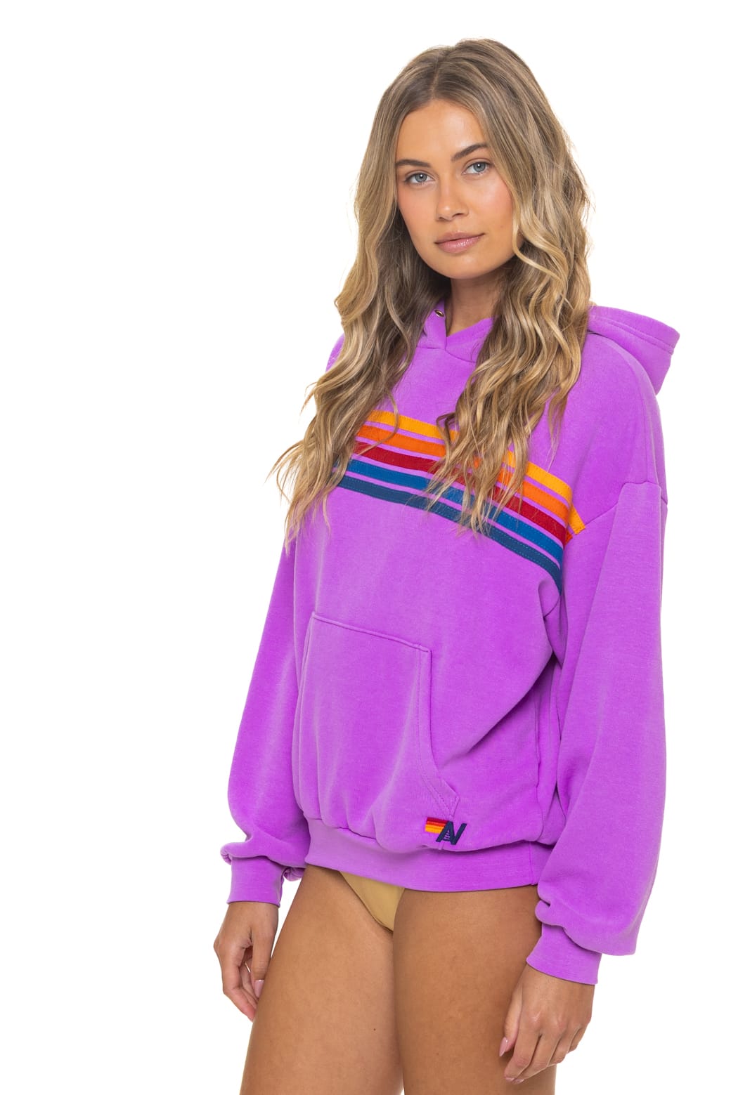 5 STRIPE RELAXED PULLOVER HOODIE - NEON PURPLE