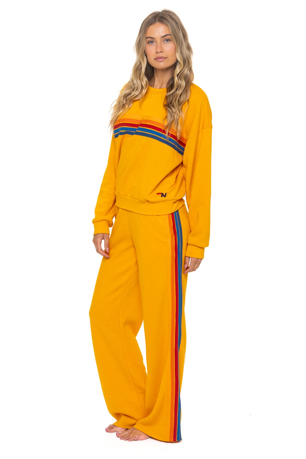 5 STRIPE RELAXED CREW SWEATSHIRT - VINTAGE GOLD