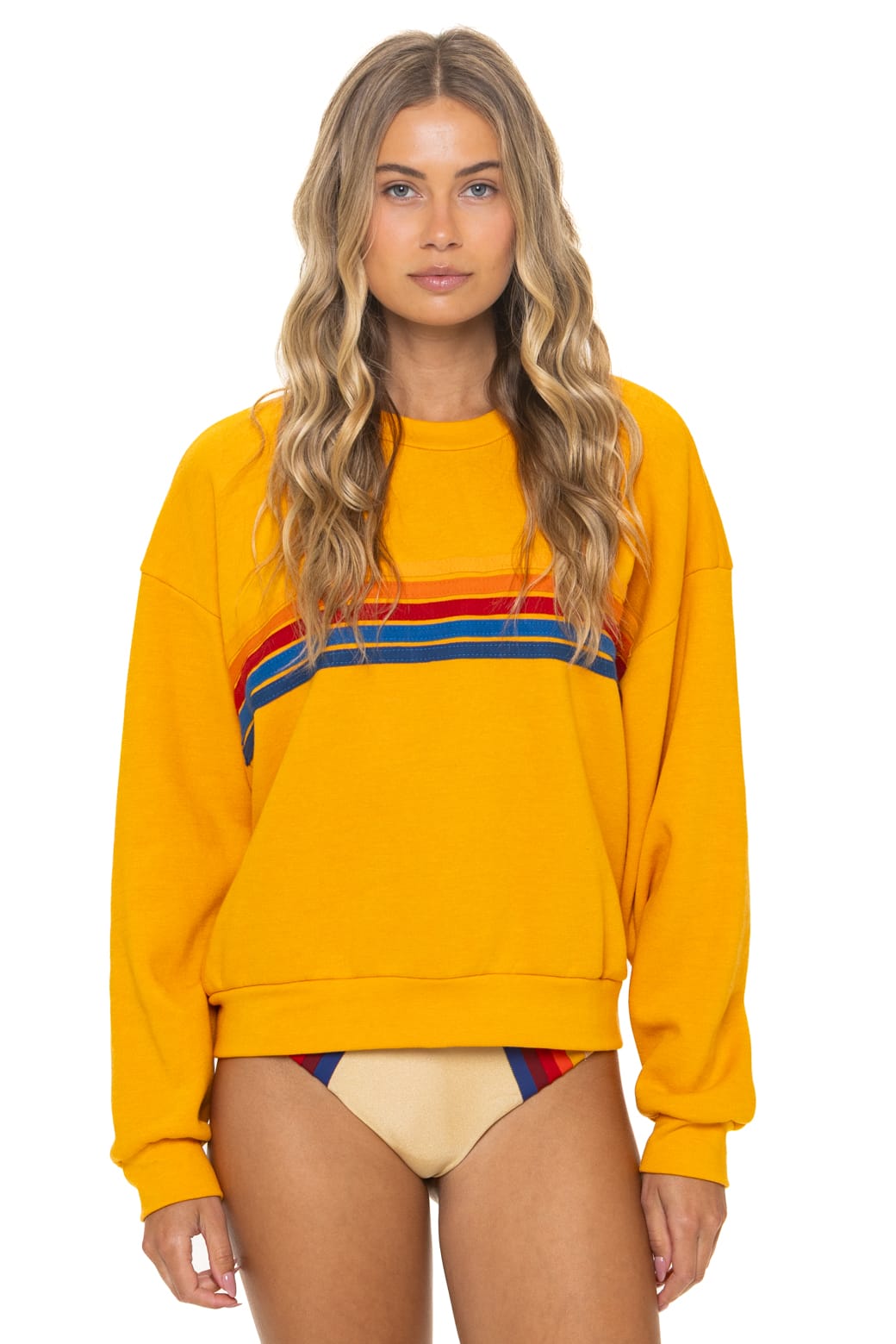 5 STRIPE RELAXED CREW SWEATSHIRT - VINTAGE GOLD