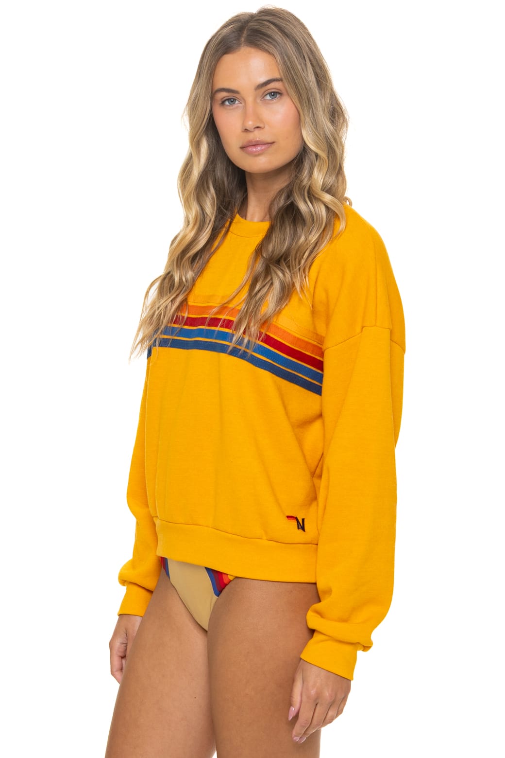 5 STRIPE RELAXED CREW SWEATSHIRT - VINTAGE GOLD