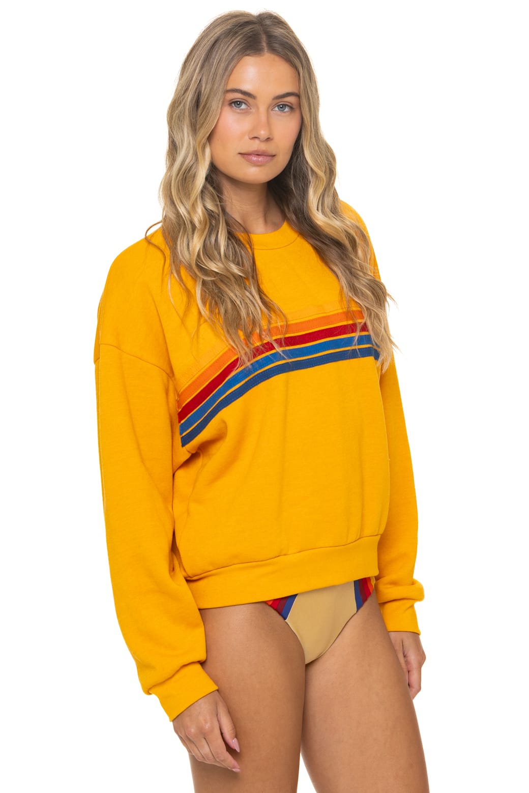 5 STRIPE RELAXED CREW SWEATSHIRT - VINTAGE GOLD