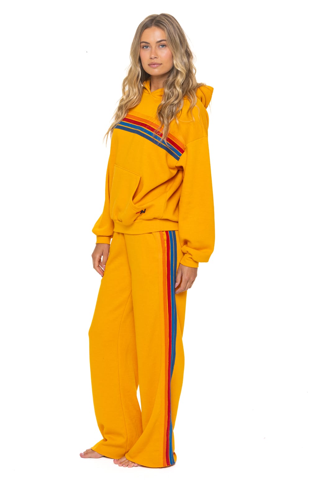 5 STRIPE RELAXED PULLOVER HOODIE - VINTAGE GOLD
