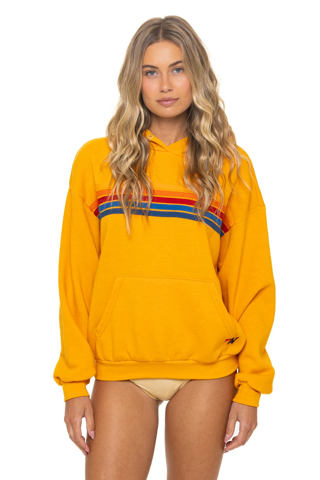 5 STRIPE RELAXED PULLOVER HOODIE - VINTAGE GOLD
