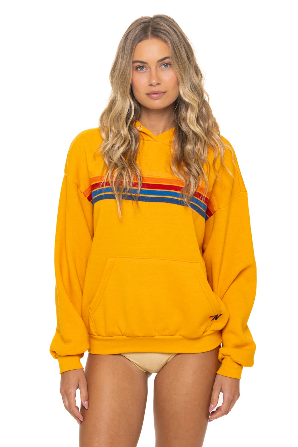 5 STRIPE RELAXED PULLOVER HOODIE - VINTAGE GOLD