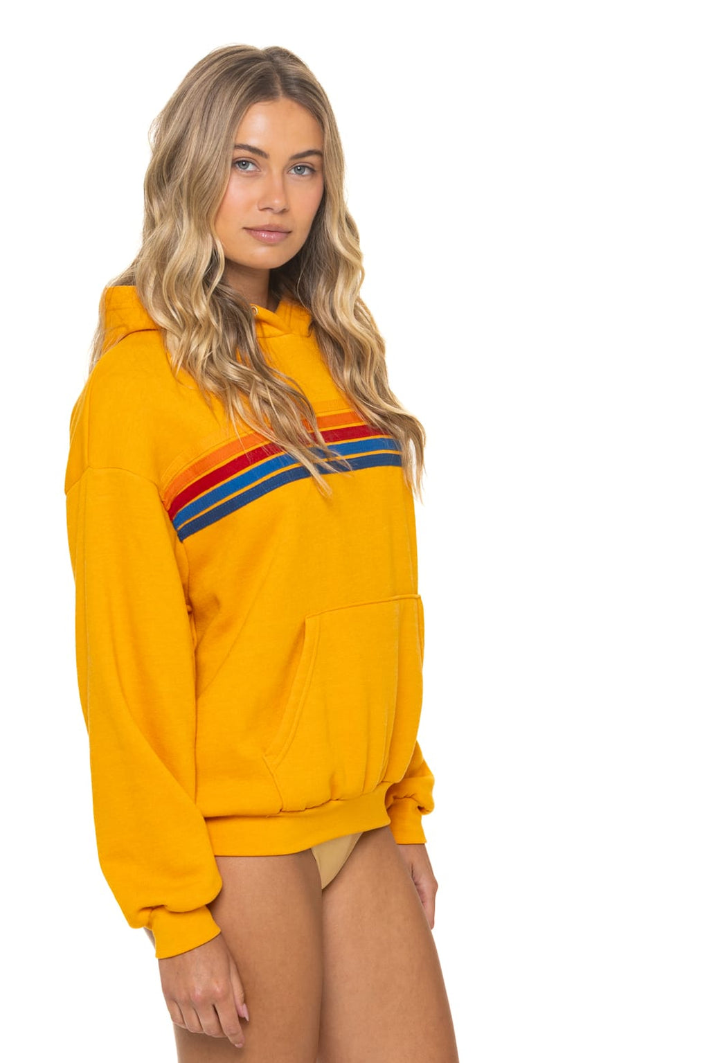 5 STRIPE RELAXED PULLOVER HOODIE - VINTAGE GOLD