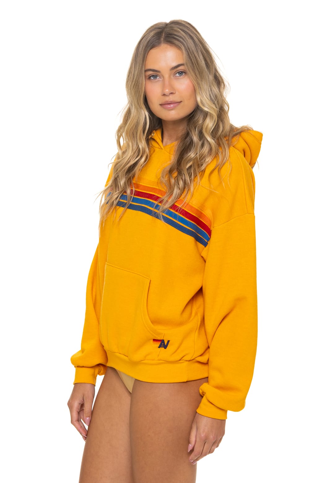 5 STRIPE RELAXED PULLOVER HOODIE - VINTAGE GOLD