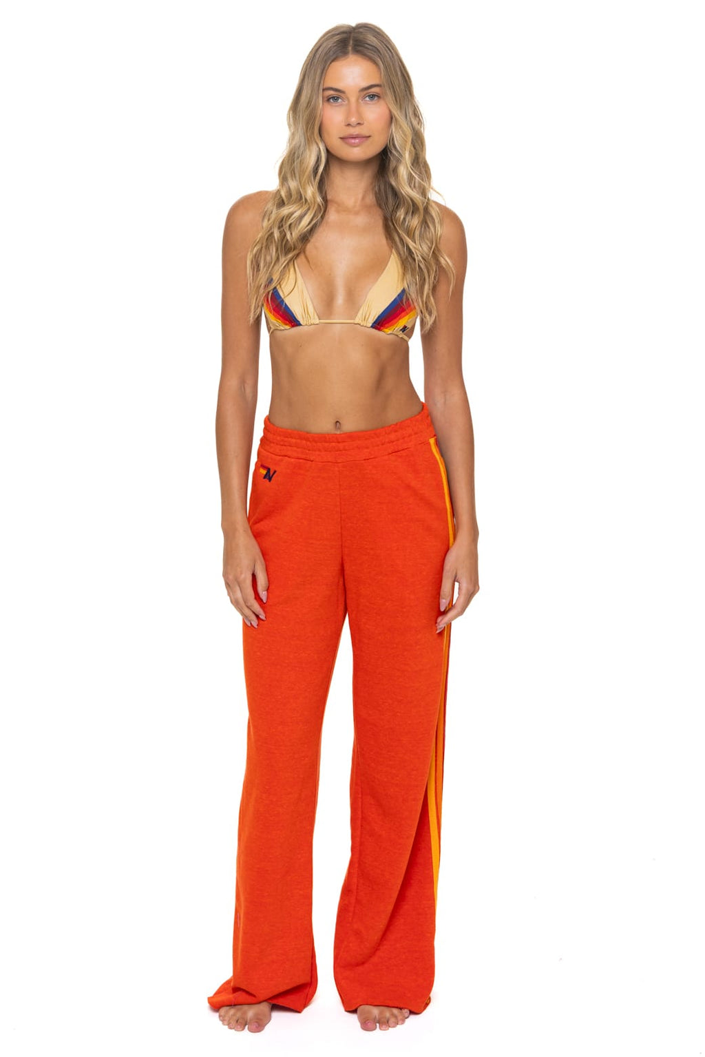 5 STRIPE WIDE LEG POCKET SWEATPANTS - VINTAGE ORANGE