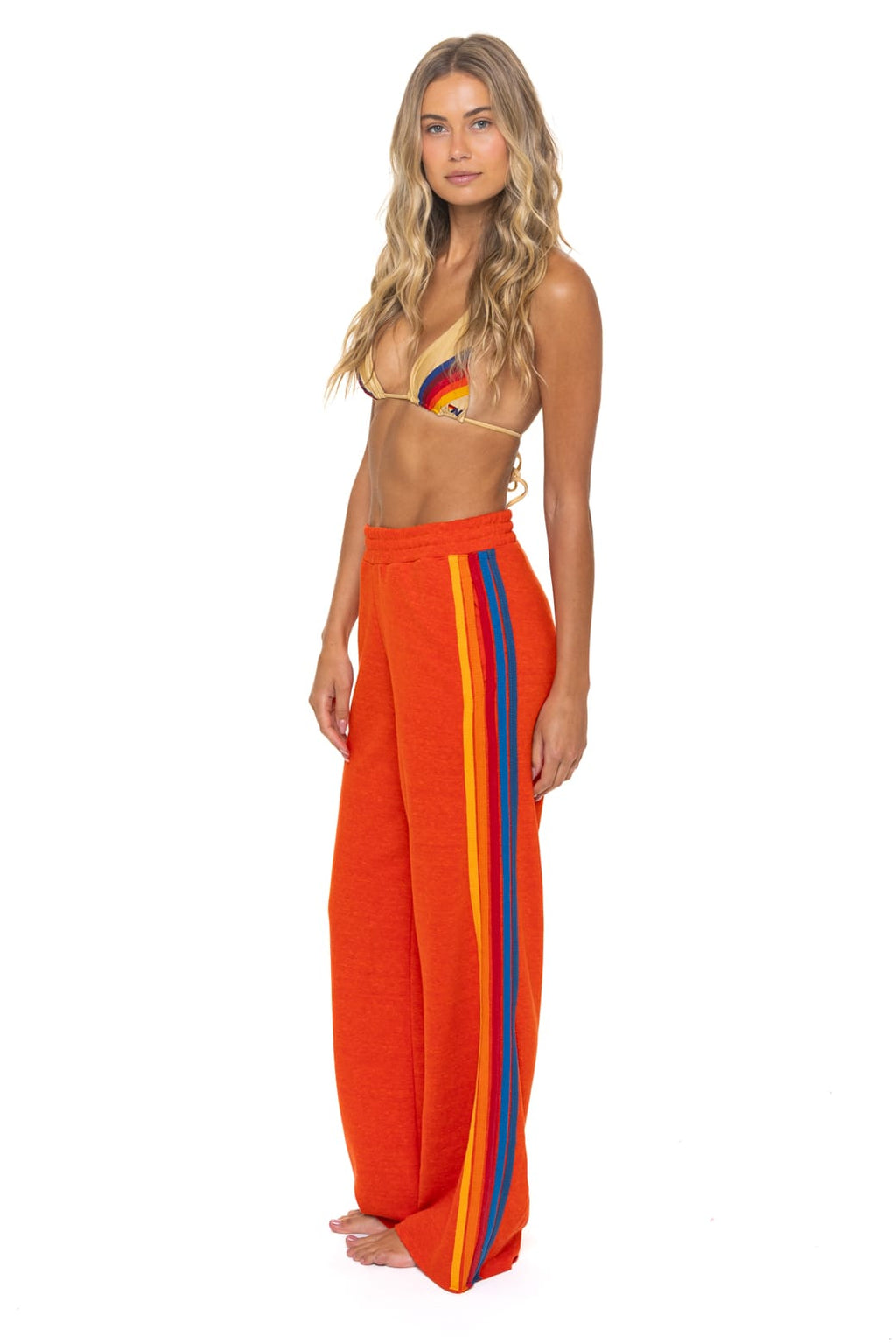 5 STRIPE WIDE LEG POCKET SWEATPANTS - VINTAGE ORANGE