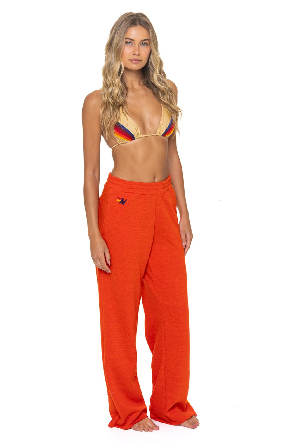 5 STRIPE WIDE LEG POCKET SWEATPANTS - VINTAGE ORANGE