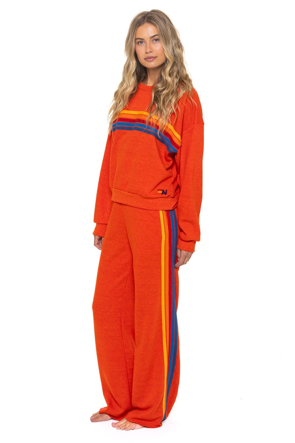 5 STRIPE RELAXED CREW SWEATSHIRT - VINTAGE ORANGE