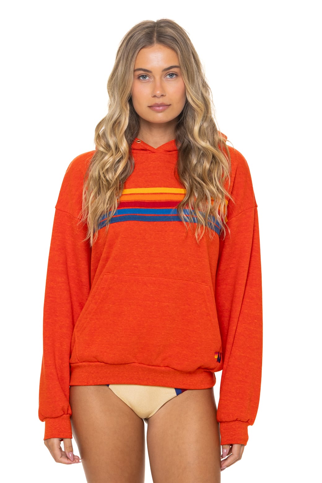5 STRIPE RELAXED PULLOVER HOODIE - VINTAGE ORANGE
