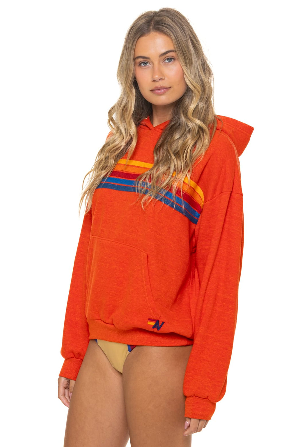 5 STRIPE RELAXED PULLOVER HOODIE - VINTAGE ORANGE