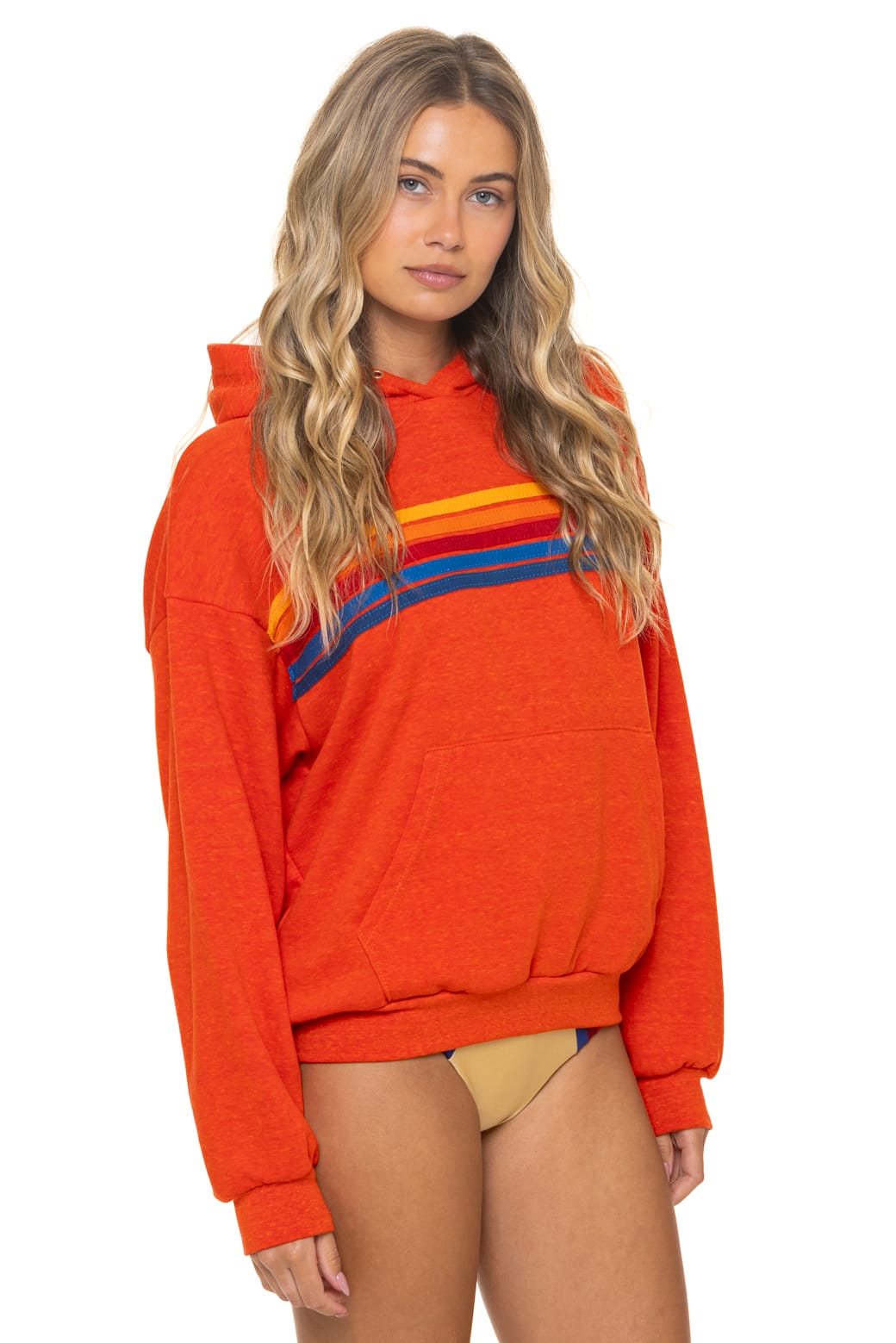 5 STRIPE RELAXED PULLOVER HOODIE - VINTAGE ORANGE