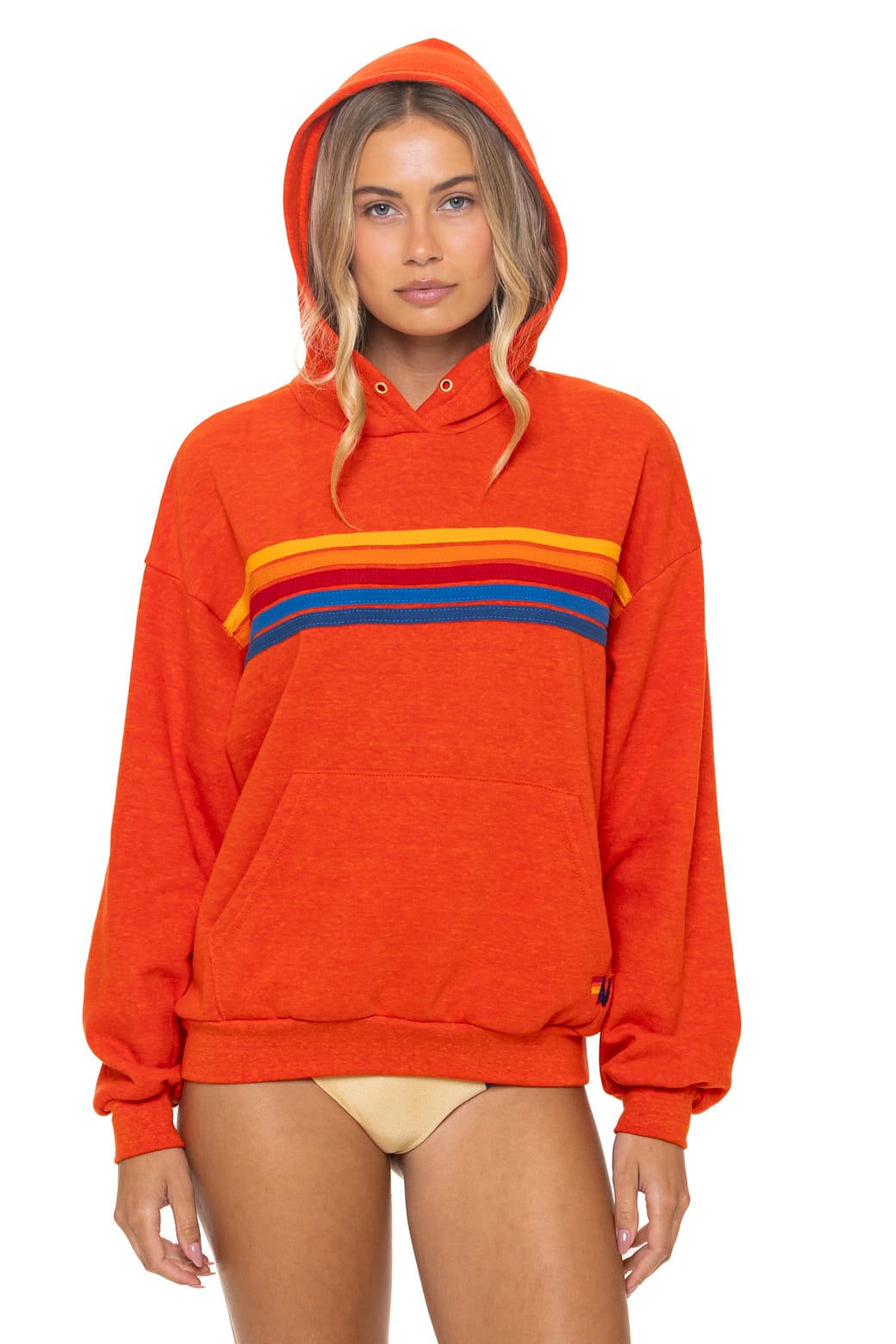 5 STRIPE RELAXED PULLOVER HOODIE - VINTAGE ORANGE
