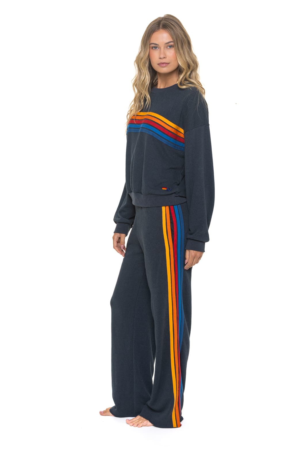 5 STRIPE RELAXED CREW SWEATSHIRT - CHARCOAL