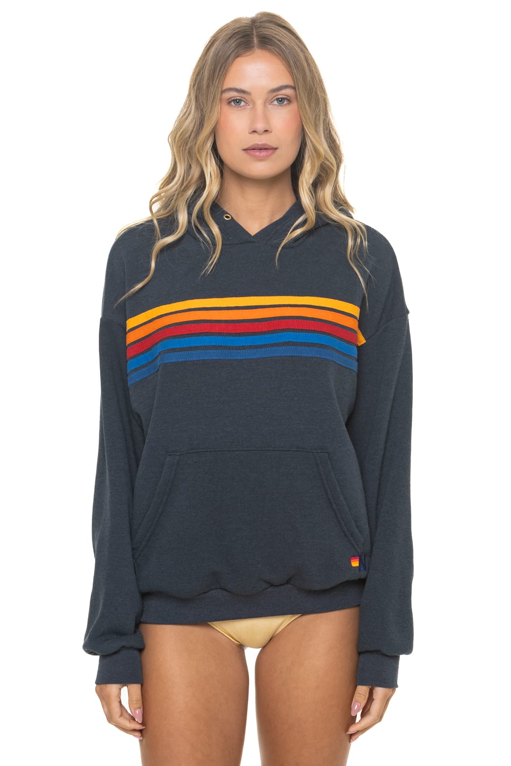 5 STRIPE RELAXED PULLOVER HOODIE - CHARCOAL
