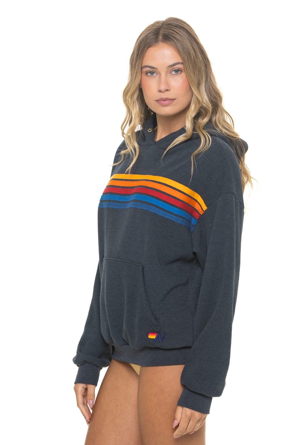 5 STRIPE RELAXED PULLOVER HOODIE - CHARCOAL