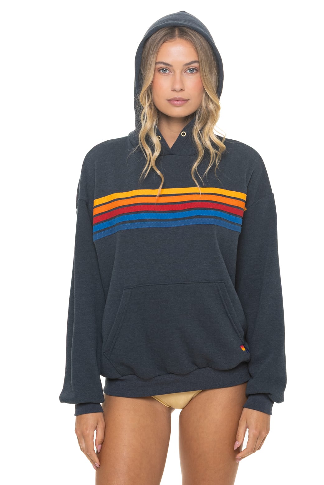 5 STRIPE RELAXED PULLOVER HOODIE - CHARCOAL
