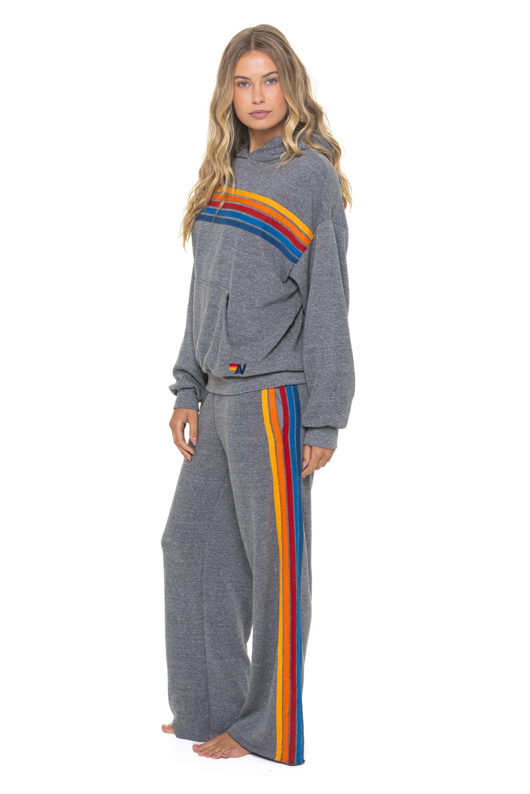 5 STRIPE WIDE LEG POCKET SWEATPANTS - HEATHER GREY