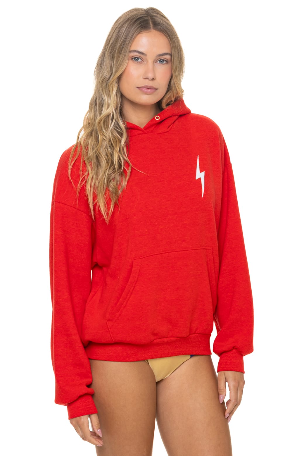 BOLT STITCH RELAXED PULLOVER HOODIE - RED // WHITE