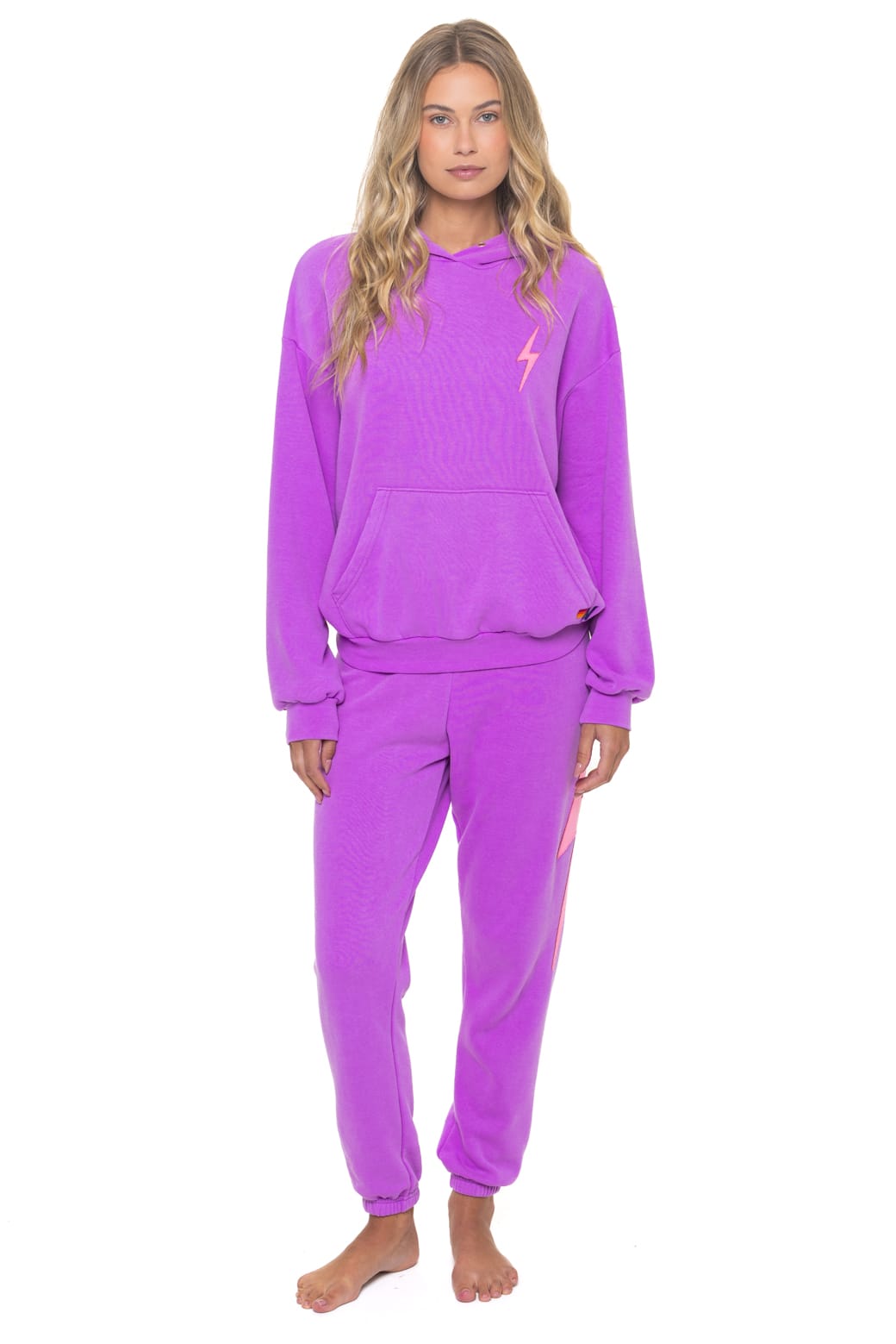BOLT STITCH RELAXED PULLOVER HOODIE - NEON PURPLE // NEON PINK