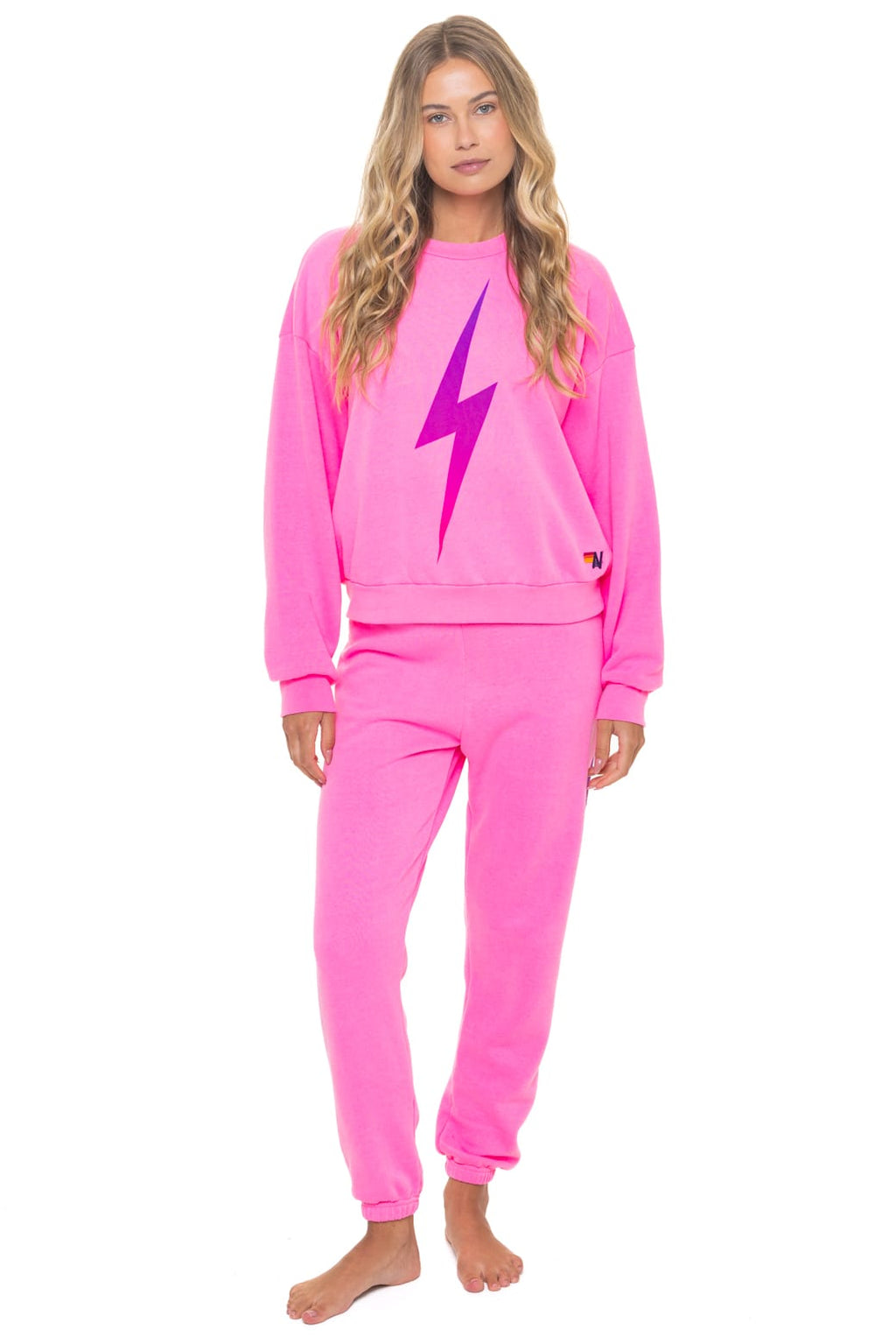 BOLT FADE RELAXED CREW SWEATSHIRT - NEON PINK // PINK // PURPLE