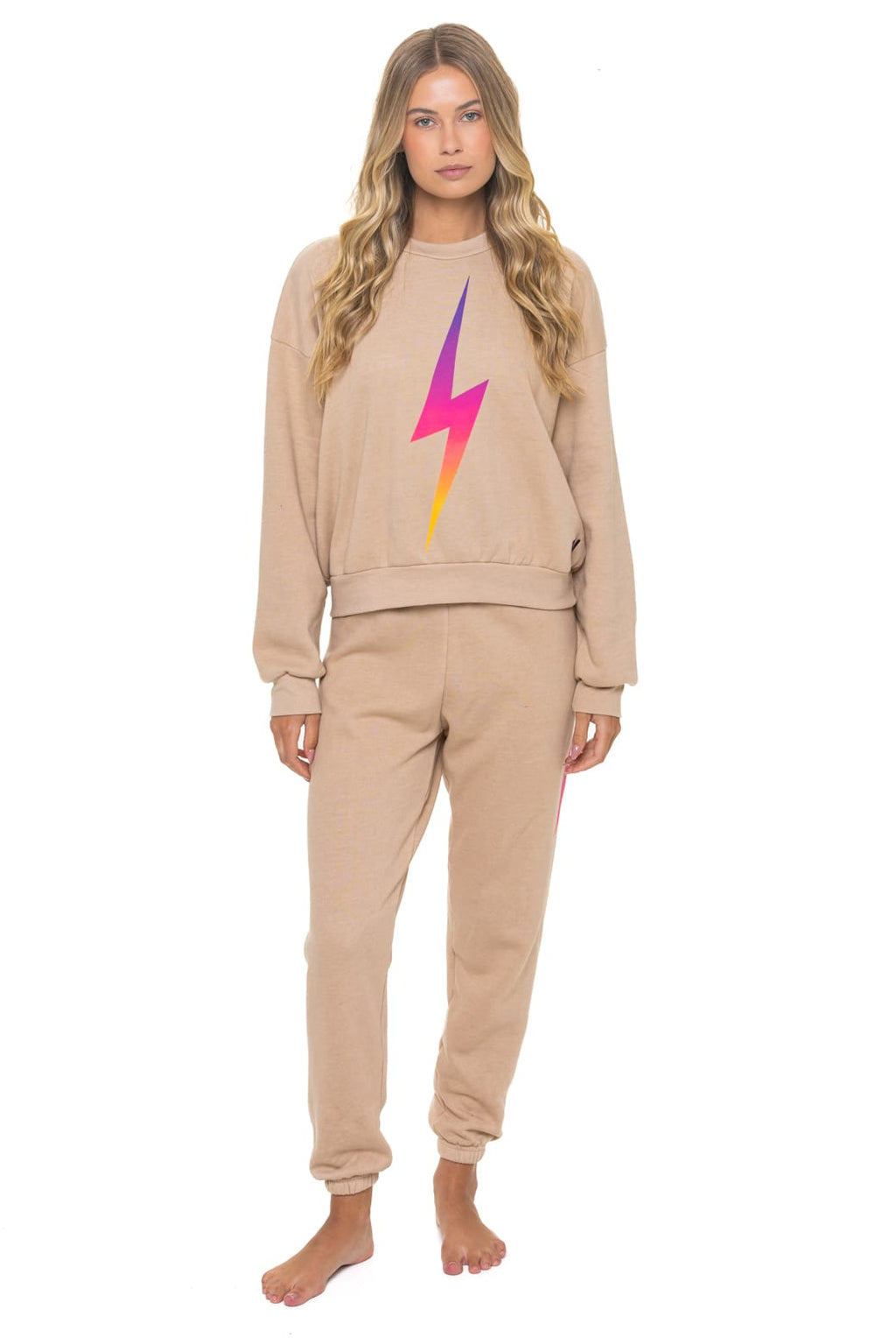 BOLT FADE RELAXED CREW SWEATSHIRT - SAND // PINK // PURPLE