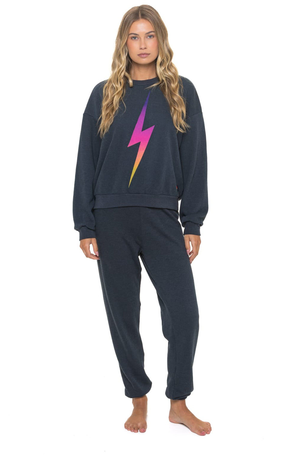 BOLT FADE RELAXED CREW SWEATSHIRT - CHARCOAL // PINK // PURPLE